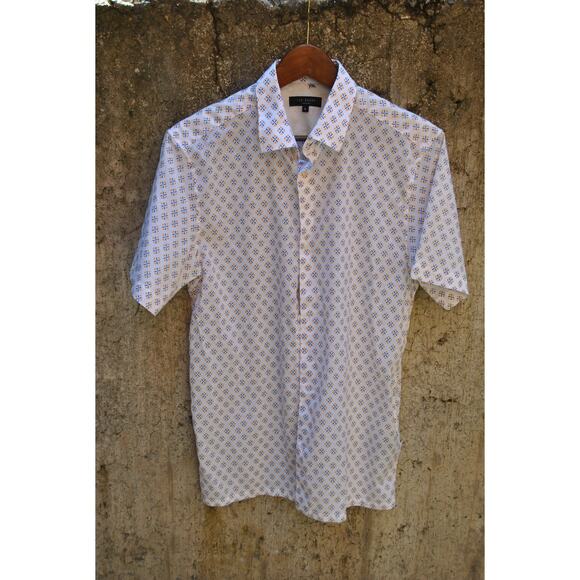 Ted Baker London Geometric Tile Print Short-Sleeve Shirt – Size 3 (M) - Picture 1 of 5